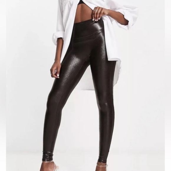 SPANX Faux Leather Croc Shine Leggings 20303R Brown Embossed Croc size XL - Picture 1 of 8